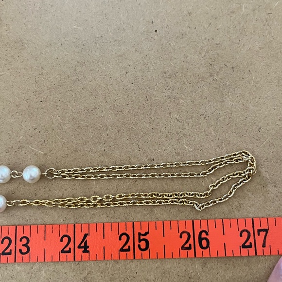 Gold Tone Faux Pearl Necklace and Vintage Faux Clip Earrings - Picture 7 of 12